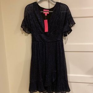 NWT Lilly Pulitzer Sinclare Metallic Short Sleeve Ruffle Trim Minidress Size M
